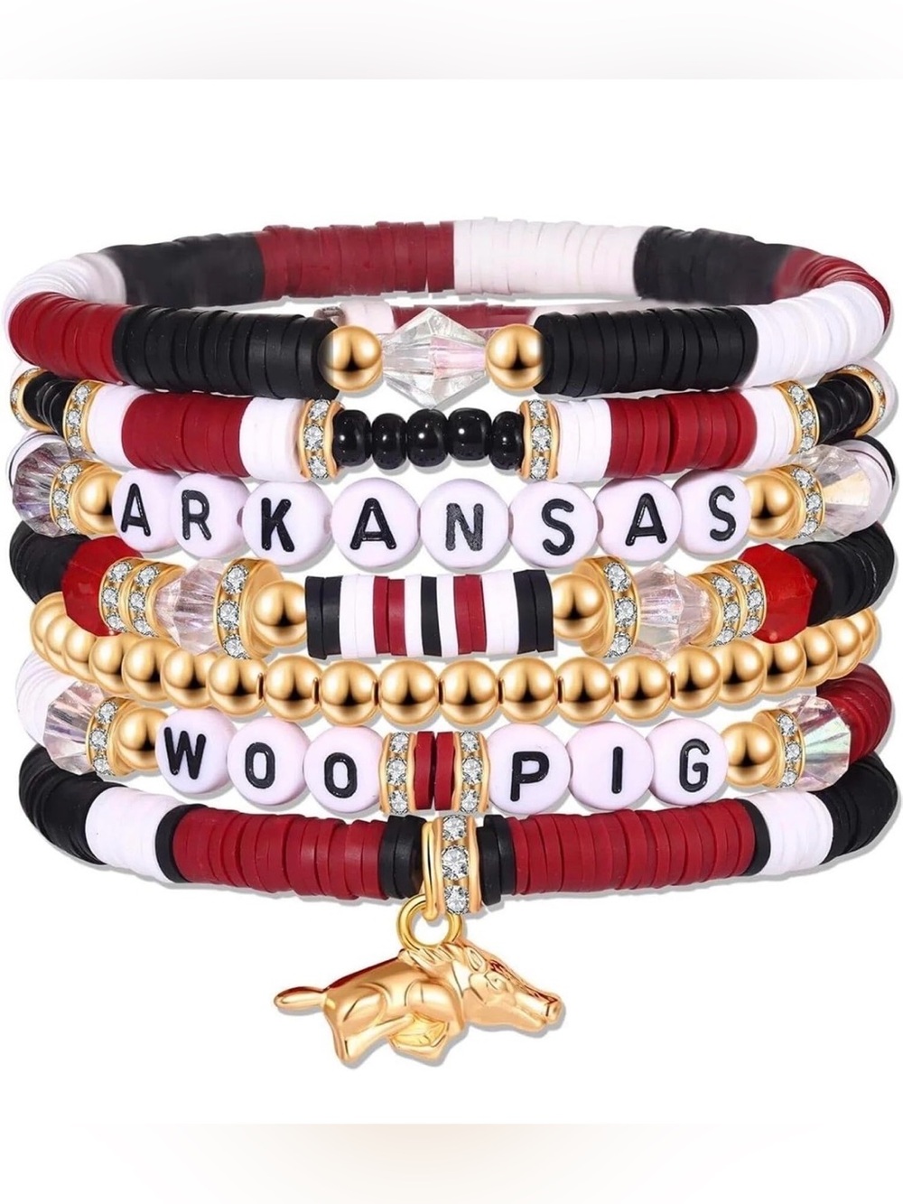 🆕 University of Arkansas 7pc Beaded Bracelet Set